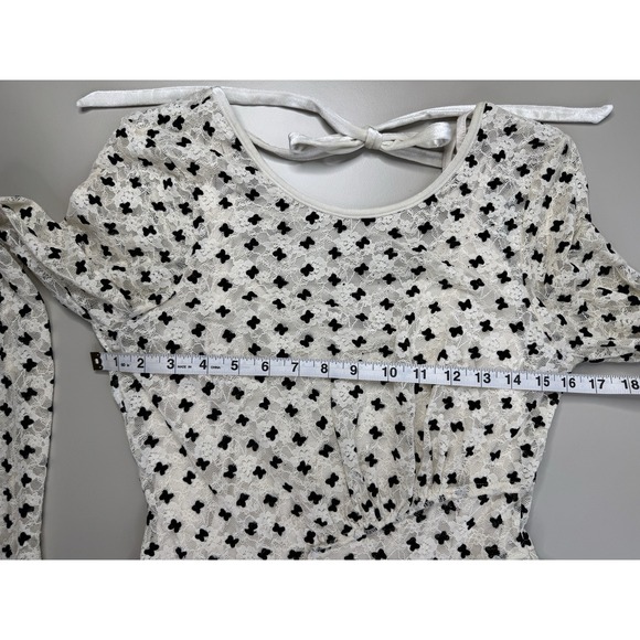 Free People Sheer Delight Lace Boho Minidress Womens Medium Off White Velvet Bow - Picture 12 of 16